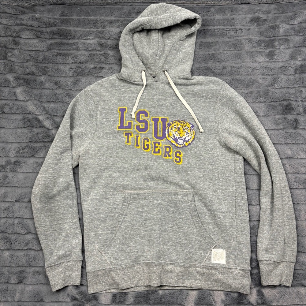 Retro Brand LSU Tigers Hoodie Mens Medium Gray Heathered Vintage Style Made USA